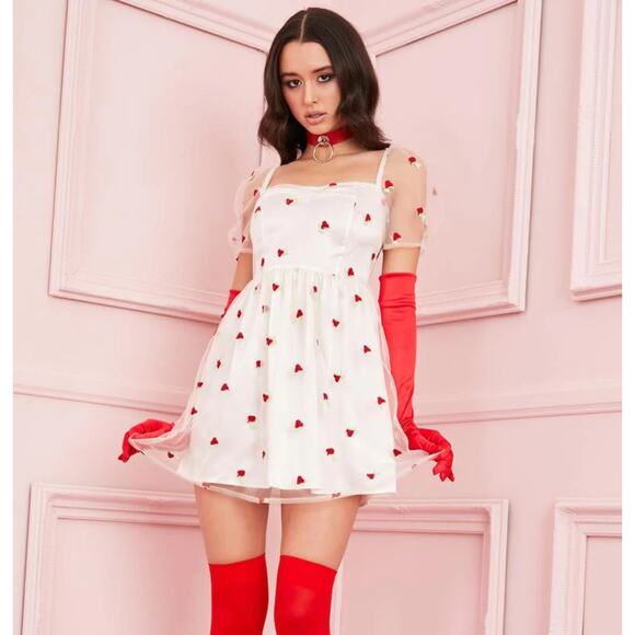 SUGAR THRILLZ Dolls Kill White Embroidered Floral Mini Dress Women's Size XS NWT - Picture 5 of 5